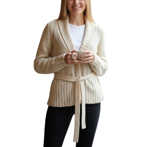 Vintage GAP Belted Shawl Collar Cardigan Knit Sweaater - Picture 1 of 10